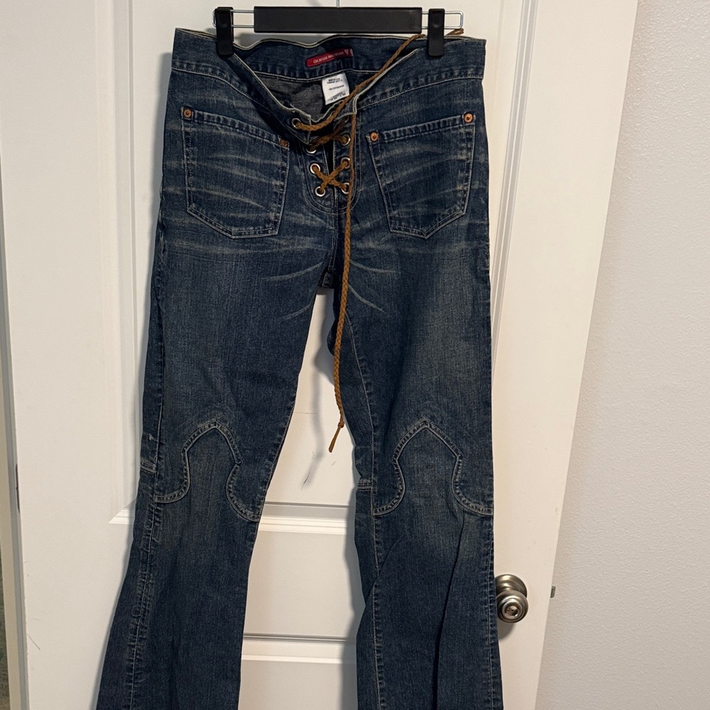Guess Dark Blue Bootcut Jeans with Lace-Up Detail